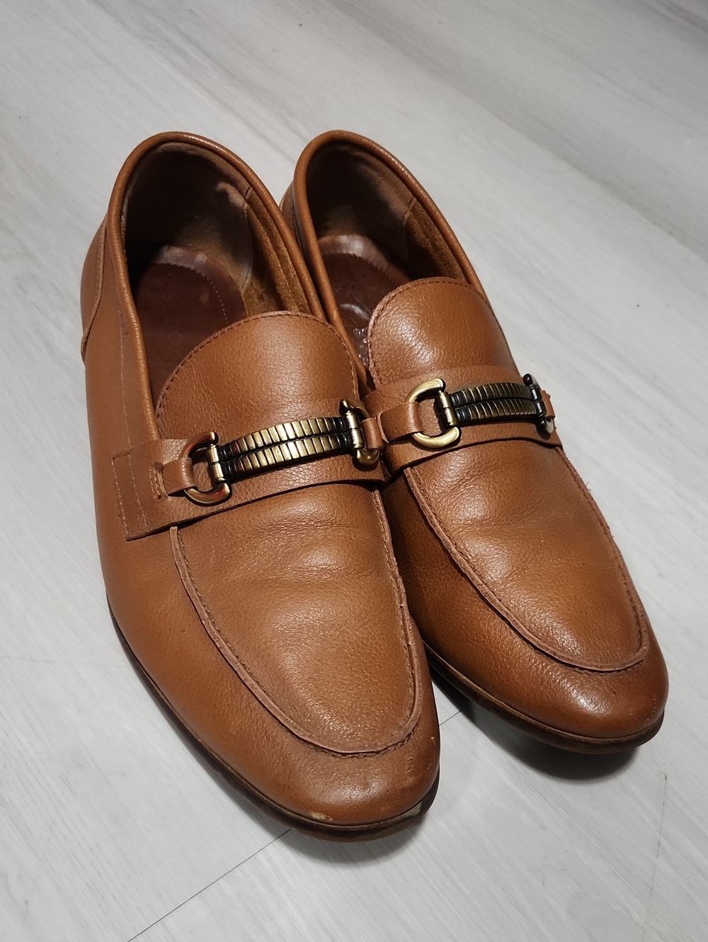Men's Aldo Tan Leather Slip-On Loafers with Gold Accent